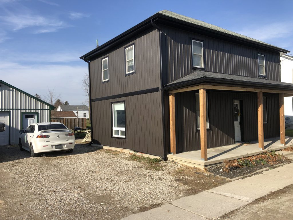 Side view of the updated residential exterior