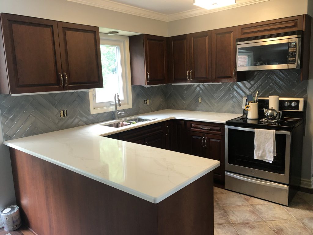 Herringbone Backsplash Installation