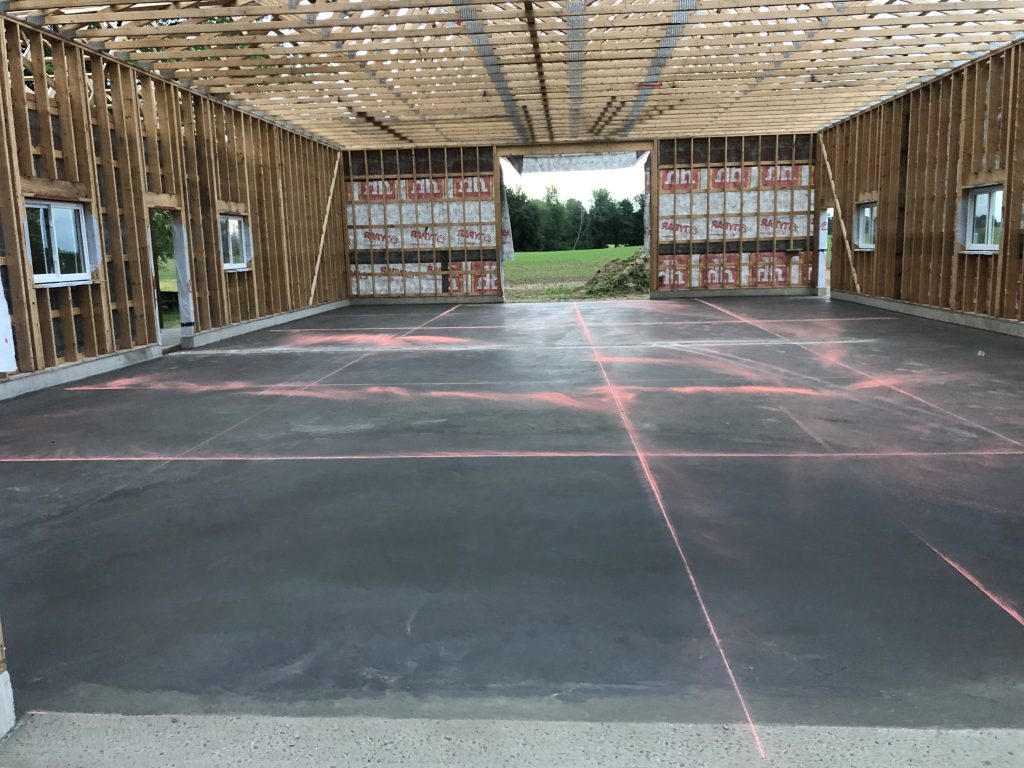 Interior slab and framing during shop construction