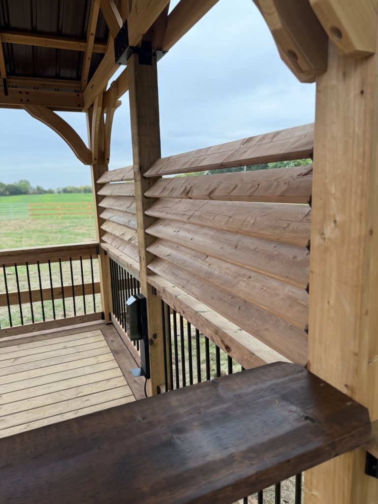 Built-in seating inside the timber gazebo